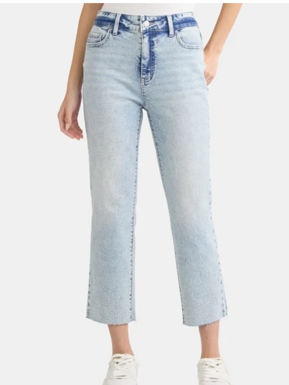 Time and Tru Women's Missy High Rise Straight Leg Cropped Raw Hem Jeans EUC